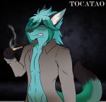  5_fingers absurd_res anthro canid canine canis cigarette clenched_teeth clothed clothing fingers hi_res male mammal teeth tocatao wolf 