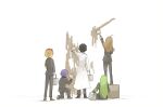  2girls 3boys a_(lobotomy_corporation) armband blonde_hair brown_hair bucket from_behind full_body gradient_hair green_hair hod_(lobotomy_corporation) holding holding_bucket holding_paintbrush kan_(aaaaari35) labcoat lobotomy_corporation long_hair malkuth_(lobotomy_corporation) multicolored_hair multiple_boys multiple_girls netzach_(lobotomy_corporation) paintbrush painting purple_hair sitting standing_on_box yesod_(lobotomy_corporation) 