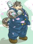  anthro bbn belly big_belly biped black_nose bottomwear canid canine canis clothing domestic_dog humanoid_hands kemono lifewonders male mammal moritaka outside overweight overweight_male pants shirt solo tokyo_afterschool_summoners topwear video_games 