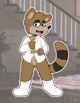  anthro balls cartoon_network clothed clothing dancing footwear fur genitals hi_res looking_at_viewer male mammal meme nude open_mouth partially_clothed penis procyonid raccoon regular_show rigby_(regular_show) size_difference smaller_male smile smiling_at_viewer socks solo wolfyzeeb 
