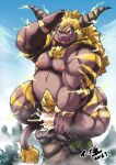  2016 anthro belly big_belly capcom genitals humanoid_genitalia humanoid_hands humanoid_penis inuiookawa kemono male monster_hunter moobs musclegut nipples outside overweight overweight_male penis primatius rajang solo tongue tongue_out video_games 