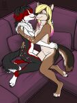  2022 4_toes 5_fingers anthro breasts canid canine canis digital_media_(artwork) digitigrade domestic_dog duo feet female female/female fingers hair lichfang mammal nude open_mouth smile teeth toes tongue 