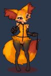  2022 anthro armwear biped black_body black_fur blue_background blush braixen breasts clothing collar digital_media_(artwork) digitigrade dipstick_tail ear_tuft elbow_gloves fangs female fur genitals gloves handwear hi_res leash markings multicolored_body multicolored_fur nintendo nipples pok&eacute;mon pok&eacute;mon_(species) pussy pussy_floss red_body red_eyes red_fur scruffythedeer simple_background small_breasts solo standing tail_markings tuft video_games white_body white_fur yellow_body yellow_fur 