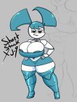  big_breasts bottomwear breasts cleavage clothed clothing female hand_on_hip hi_res jenny_wakeman jyto machine miniskirt my_life_as_a_teenage_robot nickelodeon not_furry robot skirt solo thick_thighs 