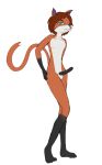  2017 absurd_res canid canine domestic_cat eyewear felid feline felis fox furist glasses h.w.t._studios hi_res hybrid male mammal miso_souperstar nari_oakes nude pinup pose simple_background smug smug_face solo white_background wide_hips young young_adult 