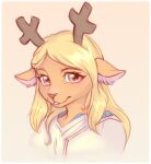  2022 anthro antlers blonde_hair border capreoline cervid clothed clothing deltarune digital_media_(artwork) female hair hi_res horn mammal noelle_holiday reindeer smile solo undertale_(series) video_games white_border yshanii 