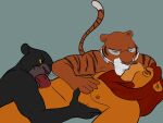  2018 anthro bagheera_(jungle_book) black_body black_fur curiousitykills disney exwolf85 felid fellatio fur group group_sex hand_on_chest kissing lemon_party lion male male/male mammal meme mufasa nude oral orange_body orange_fur pantherine penile sex shere_khan the_lion_king threesome tiger 