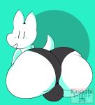  ambiguous_species anthro balls big_butt blush butt clothing genitals hi_res kirukato looking_back male presenting presenting_hindquarters raised_tail simple_background smile solo squishy_(character) underwear white_body 