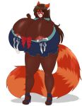  ailurid anthro big_breasts bodily_fluids breasts clothing female hi_res huge_breasts lactating lactating_through_clothing mammal red_panda solo suika-x wet wet_clothing 