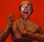  1boy bodysuit hand_on_own_chest hospital_0434 jojo_no_kimyou_na_bouken long_tongue male_focus purple_eyes secco solo stand_(jojo) tongue tongue_out vento_aureo wide-eyed 