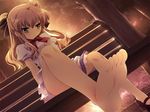  1girl barefoot bench feet game_cg mitarai_suseri narumi_suzune outdoors pov_feet pure_love pure_love! school_uniform shakunage sitting soles solo 