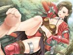  1girl aira_(dq7) barefoot brown_hair choker collar dragon_quest dragon_quest_vii feet femdom footjob jpeg_artifacts long_hair penis weapon 