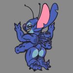  1:1 2022 3_toes 4_arms absurd_res alien antennae_(anatomy) anthro back_markings back_spines biceps biped blue_body blue_fur blue_nose blue_pawpads butt claws colored_sketch digital_drawing_(artwork) digital_media_(artwork) disney experiment_(lilo_and_stitch) fatzoimp feet fur gesture grey_background grin half-closed_eyes head_markings head_tuft hi_res kneeling lilo_and_stitch looking_at_viewer looking_away looking_back looking_back_at_viewer male markings multi_arm multi_limb muscular muscular_anthro muscular_male narrowed_eyes notched_ear occipital_markings pawpads pupils rear_view simple_background sketch small_tail smile solo stitch_(lilo_and_stitch) toe_claws toes tuft v_sign white_pupils 