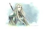  1girl aoharuto armor artist_name blonde_hair cape character_request copyright_request dated grey_eyes long_hair simple_background solo upper_body 