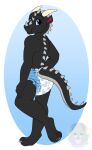  anthro blue_eyes cute_expression diaper dragon falund hi_res infantilism male paws raised_paw rileykit scalie solo spikes wearing_diaper wingless_dragon 