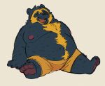  2022 absurd_res anthro belly big_belly black_body black_nose bottomwear clothing eyes_closed hi_res lentejota6 male mammal moobs nipples overweight overweight_male shorts sitting solo spectacled_bear tremarctine ursid 