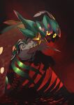  animal_focus bird commentary_request decidueye dripping glowing glowing_eyes highres looking_down no_humans owl pkpokopoko3 pokemon pokemon_(creature) red_pupils solo yellow_eyes 