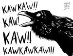  2018 ambiguous_gender avian beak bird black_and_white corvid corvus_(genus) dated exclamation_point feral monochrome neck_tuft oscine passerine raven side_view signature skyelegs solo tuft 