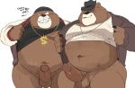  2022 anthro balls belly big_belly clothed clothing clothing_lift duo erection genitals hat headgear headwear hi_res humanoid_genitalia humanoid_hands humanoid_penis hyaku_(artist) illumination_entertainment japanese_text kemono male male/male mammal moobs navel overweight overweight_male penis shirt shirt_lift sing_(movie) text topwear ursid 