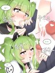  2girls absurdres after_fellatio black_choker black_sailor_collar blue_hair brown_eyes censored choker closed_eyes cum cum_in_mouth cum_on_tongue ejaculation erection eyebrows_visible_through_hair facial fellatio futa_with_female futanari girls&#039;_frontline green_hair highres korean_text long_hair m950a_(girls&#039;_frontline) mosaic_censoring multiple_girls open_mouth oral panties penis penis_grab physisyoon projectile_cum sailor_collar simple_background speech_bubble thunder_(girls&#039;_frontline) tongue tongue_out translation_request twintails underwear veins veiny_penis white_background white_panties 