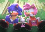  amy_rose anus bodily_fluids butt clothed clothing crouching duo embarrassed embarrassed_nude_male eulipotyphlan exhibitionism exposed female forest genitals hedgehog male male/female mammal onechan outside panties panties_down partially_clothed penile penis plant pussy sega sonic_the_hedgehog sonic_the_hedgehog_(series) tears tree underwear underwear_down 