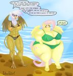 abs anthro anthrofied avian beak bikini blush bodily_fluids breasts brown_body brown_feathers claws clothing crossed_arms cutie_mark duo equid equine eyelashes feathered_wings feathers female fluttershy_(mlp) friendship_is_magic gilda_(mlp) gryphon hair hasbro hooves lips mammal muscular muscular_anthro muscular_female my_little_pony mythological_avian mythology obese obese_anthro obese_female open_mouth overweight overweight_anthro overweight_female pegasus pink_hair pink_tail professordoctorc sweat swimwear toe_claws tuft white_body white_feathers wings yellow_body 