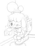  animal_crossing anthro bathroom blush bodily_fluids canid canine canis clothed clothing domestic_dog female hands_on_thighs hi_res holding_stomach implied_scat isabelle_(animal_crossing) mammal n3k0ro_3 nintendo one_eye_closed panties panties_down partially_clothed shaking sitting sketch solo stomach_ache straining sweat toilet toilet_bowl toilet_paper toilet_use trembling underwear underwear_down video_games wide_hips 