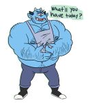  beardo_(ok_k.o.!_lbh) belly blue_body blue_skin cartoon_network clothed clothing english_text hi_res humanoid luigiman male not_furry ok_k.o.!_let&#039;s_be_heroes overweight overweight_humanoid question_mark simple_background solo text white_background 