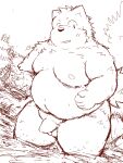  2015 anthro balls belly big_belly blush canid canine canis domestic_dog genitals hi_res humanoid_genitalia humanoid_hands humanoid_penis kemono male mammal moobs nipples outside overweight overweight_male penis shimm sketch solo young 