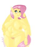  anthro anthrofied blue_eyes blush breasts equid equine eyelashes eyeshadow feathered_wings feathers female fluttershy_(mlp) friendship_is_magic genitals hair hasbro inner_ear_fluff lips long_hair makeup mammal my_little_pony navel nipples overweight overweight_anthro overweight_female pegasus pink_hair pink_tail professordoctorc pubes pussy sagging_breasts signature simple_background slightly_chubby tuft white_background wings yellow_body yellow_nipples 