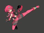  1girl bangs black_gloves breasts chest_jewel earrings f_1chan fingerless_gloves flying_kick gloves jewelry kicking large_breasts pyra_(xenoblade) red_eyes red_hair red_legwear red_shorts short_hair short_shorts shorts solo super_smash_bros. swept_bangs thighhighs tiara xenoblade_chronicles_(series) xenoblade_chronicles_2 