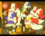  2013 alcohol anthro beer belly beverage big_belly biped black_nose blue_body blush drunk eyes_closed group hi_res kemono nintendo overweight pok&eacute;mon pok&eacute;mon_(species) red_body shimm sitting substance_intoxication video_games white_body zangoose zangoose_day 