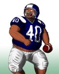  2012 american_football anthro armor ball belly big_belly biped bottomwear clothing headgear helmet humanoid_hands kemono male mammal overweight overweight_male pants shimm shirt simple_background solo sport suid suina sus_(pig) topwear wild_boar 