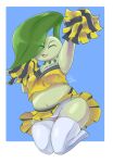  anthro bottomwear breasts cheerleader chikorita clothed clothing digital_drawing_(artwork) digital_media_(artwork) elemental_creature eyes_closed female flora_fauna green_body hi_res jumping leaf legwear mdjoe navel nintendo nipple_outline open_mouth panties plant pok&eacute;mon pok&eacute;mon_(species) pom_poms short_stack signature simple_background skindentation skirt slightly_chubby solo thick_thighs thigh_highs underwear upskirt video_games wide_hips 