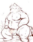  2015 anthro belly big_belly canid canine canis censored domestic_dog erection genitals hi_res humanoid_genitalia humanoid_hands humanoid_penis kemono male mammal moobs nipples overweight overweight_male penis shimm sitting sketch solo tongue tongue_out young 
