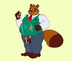  2014 animal_crossing anthro balls belly big_belly bodily_fluids bottomwear canid canine clothing cum cum_on_belly cum_on_face cum_on_hand cum_on_penis darknessminotaur genital_fluids genitals humanoid_genitalia humanoid_hands humanoid_penis male mammal necktie nintendo overweight overweight_male pants penis raccoon_dog shirt solo sweater sweater_vest tanuki tom_nook_(animal_crossing) topwear vest video_games 