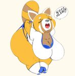  aggressive_retsuko ailurid anthro big_breasts big_butt bra breasts butt cleavage clothed clothing english_text eyes_closed female footwear huge_breasts huge_butt huge_thighs mammal markings multicolored_body neom-daddy open_mouth panties red_panda retsuko sanrio shirt socks solo speech_bubble striped_markings striped_tail stripes tail_markings text thick_thighs topwear underwear 
