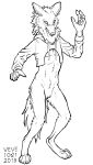  2018 4_toes 5_fingers anthro black_and_white blush cheek_tuft claws crotch_tuft dated digitigrade ears_back facial_tuft feet fingers front_view girly inner_ear_fluff knee_tuft leg_tuft male monochrome neck_tuft pawpads pivoted_ears signature skyelegs solo standing toes tuft 