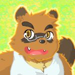  2014 anthro black_nose brown_body brown_fur canid canine clothing cute_fangs fur kemono kounosuke_(morenatsu) low_res male mammal morenatsu nazimi00 portrait raccoon_dog shirt slightly_chubby solo tanuki topwear video_games visual_novel 