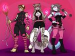  2022 4_toes 5_fingers anthro breasts clothed clothing digital_media_(artwork) feet felid feline female fingers group kittydee leopard male mammal pantherine pink_eyes smile toes trio 