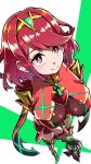 1girl absurdres aegis_sword_(xenoblade) bangs black_gloves breasts chest_jewel earrings fingerless_gloves gem gloves headpiece highres jewelry large_breasts matubara1207 pyra_(xenoblade) red_eyes red_hair red_legwear red_shorts short_hair short_shorts shorts solo swept_bangs sword thighhighs tiara weapon xenoblade_chronicles_(series) xenoblade_chronicles_2 