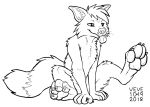  2018 anthro biped black_and_white blep cheek_tuft chest_tuft claws dated dipstick_tail facial_tuft fangs front_view hair inner_ear_fluff kneeling male markings monochrome pawpads raised_leg shoulder_tuft signature sitting skyelegs solo tail_markings tongue tongue_out tuft whiskers 