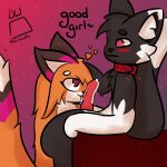  &lt;3 absurd_res anthro blush blush_lines bodily_fluids canid canine canis chest_tuft collar cum definitewaffle dipstick_ears dipstick_tail duo english_text eye_contact female fox fur genital_fluids genitals hair hand_on_head hi_res inner_ear_fluff knot licking long_hair looking_at_another male male/female mammal markings multicolored_body multicolored_ears multicolored_fur oral penile penis penis_lick rusty_(rustys_ad) sex sitting tail_markings text tongue tongue_out tuft two_tone_body two_tone_fur waffles_(definitewaffle) wolf 