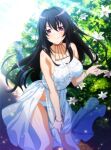  1girl absurdres black_hair bracelet breasts closed_mouth dress high_school_dxd high_school_dxd_hero highres jewelry large_breasts leaning_forward long_hair looking_at_viewer official_art panties pink_eyes raynare see-through smile solo standing underwear white_panties 
