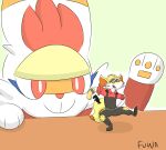  absurd_res anthro braixen cinderace clothing colored digital_media_(artwork) duo engineer_(team_fortress_2) fur hi_res male meme mr_fuwa nintendo plantigrade pok&eacute;mon pok&eacute;mon_(species) raboot red_body red_eyes red_fur scorbunny simple_background team_fortress_2 tools valve video_games white_body white_fur wrench yellow_body yellow_fur 