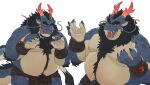  2022 absurd_res anthro asian_mythology belly big_belly blue_body dragon east_asian_mythology eastern_dragon hi_res humanoid_hands huynhduyad14 kemono male moobs mythology nipples overweight overweight_male simple_background solo white_background 
