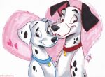  &lt;3 101_dalmatians black_nose black_spots blue_collar canid canine canis collar dalmatian disney domestic_dog duo female feral male male/female mammal perdita pongo red_collar spots stray-sketches traditional_media_(artwork) white_body 