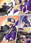  belt_collar bulge cloak clothing comic costume cyndaquil duo english_text headbutt hi_res knife nintendo pok&eacute;mon pok&eacute;mon_(species) primal_(infycharmander) ryme_(totodice1) salazzle text torn_clothing video_games voidtails 