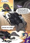  bulge cloak clothing comic costume cyndaquil dialogue duo english_text hi_res knife lightning nintendo pok&eacute;mon pok&eacute;mon_(species) primal_(infycharmander) ryme_(totodice1) salazzle text torn_clothing video_games voidtails 