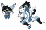  anthro bandaged_tail biped black_claws black_hair blue_body blue_ears blue_fur blue_nose blue_pawpads blue_tail cheek_tuft chest_tuft claws crotch_tuft eyewear facial_tuft fangs fur glasses grey_body grey_fur grey_tail hair hi_res male martinballamore neck_tuft open_mouth orange_eyes pawpads pink_inner_ear pink_tongue sitting smile solo spread_legs spreading square_glasses tongue tuft white_body white_fur white_tail 